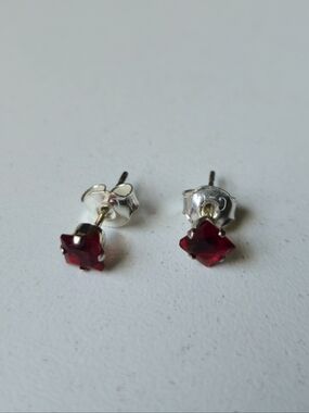 Sterling Red Stud Earrings